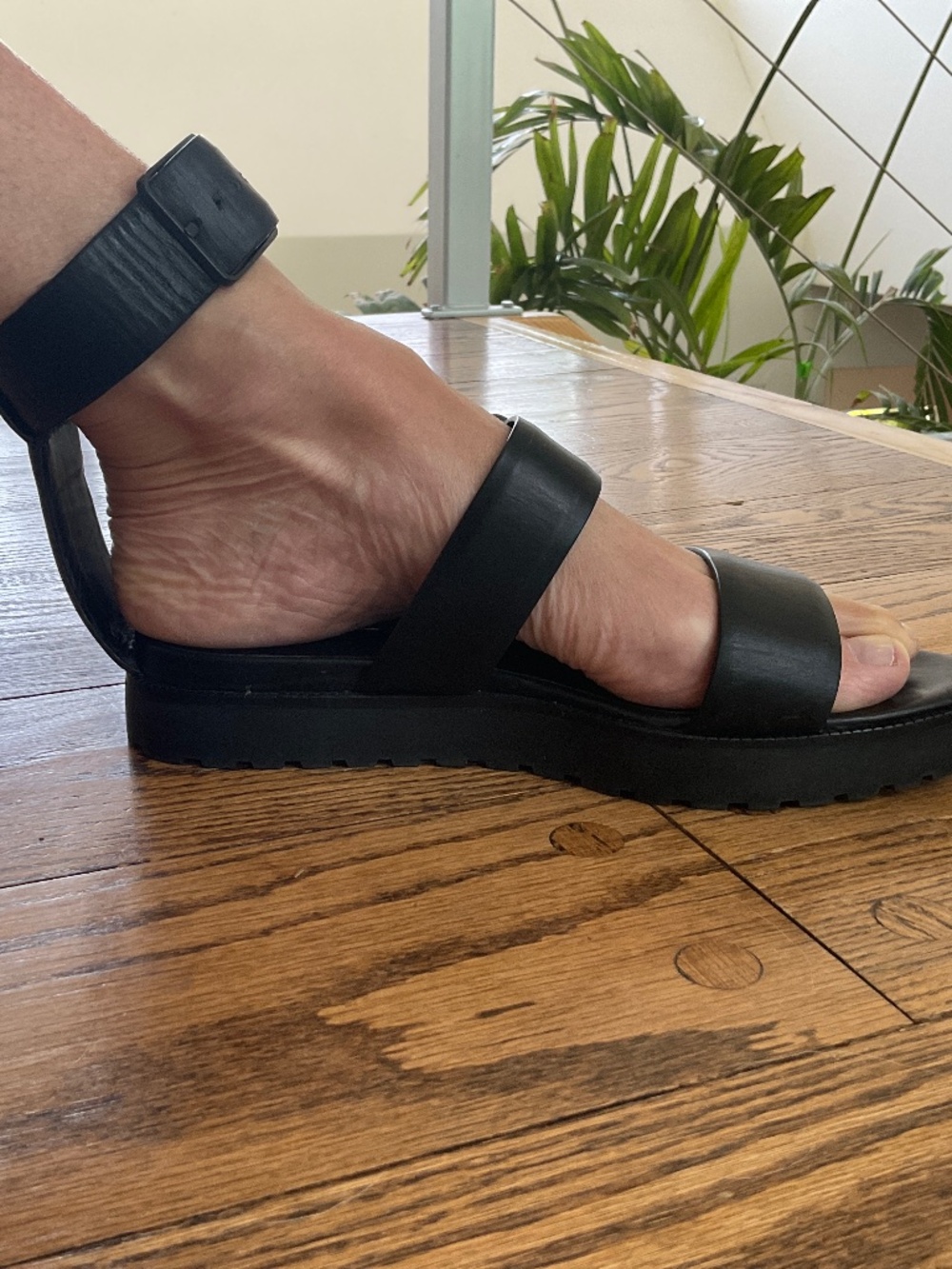 Black leather strap sandal